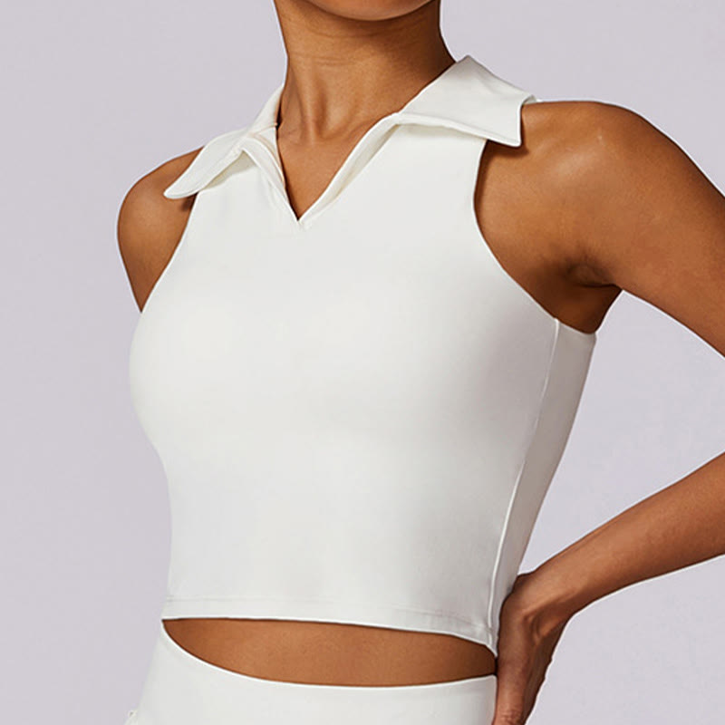 Buddha Stones Polo Collar Crop Tank Top Jupes de tennis Shorts plissés avec poche Tenues de sport et de yoga - image 27