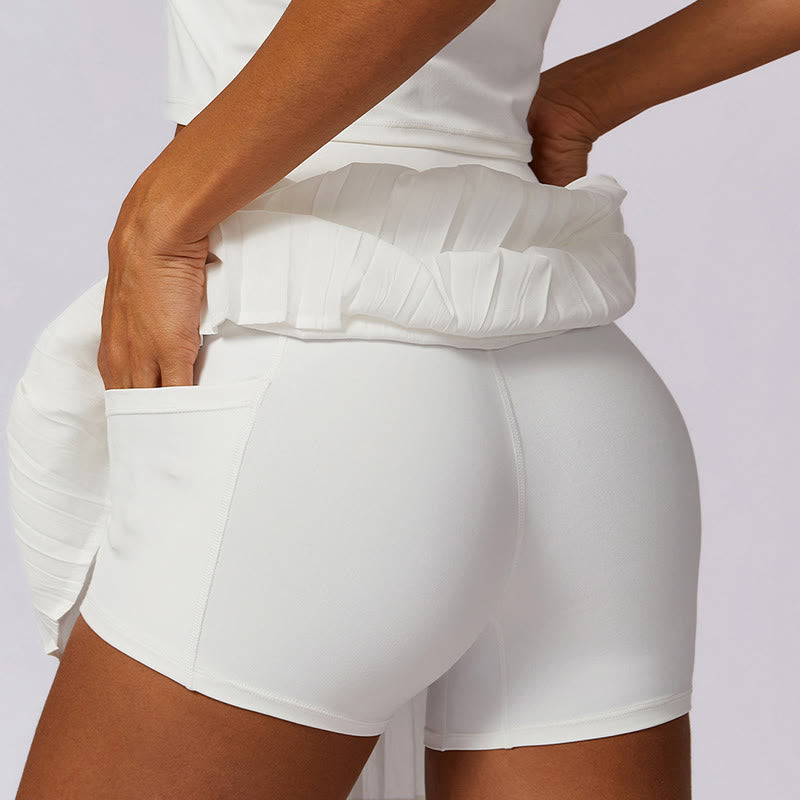 Buddha Stones Polo Collar Crop Tank Top Jupes de tennis Shorts plissés avec poche Tenues de sport et de yoga - image 34