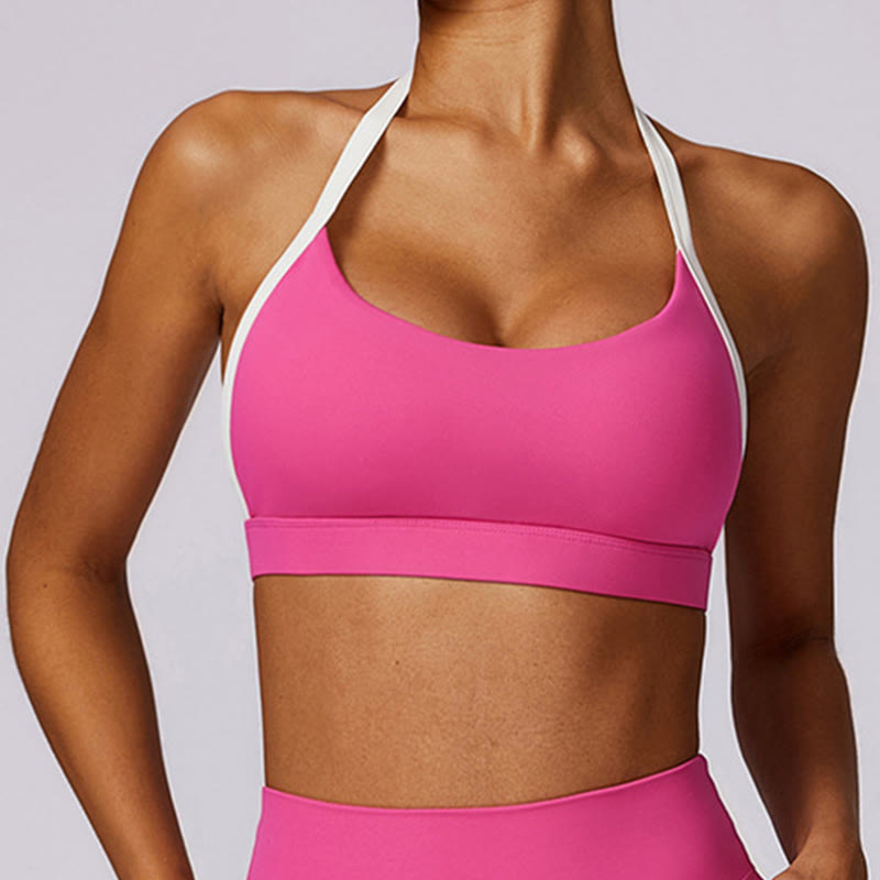 Soutien-gorge à col licou de couleur unie Buddha Stones, débardeur court à manches longues, pantalon de sport, fitness, gym, yoga