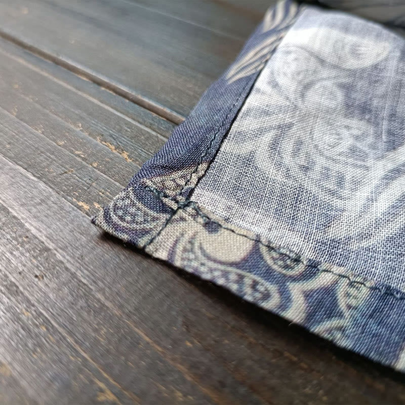 Chemise à manches longues en lin ramie avec boutons de Buddha Stones et fleurs géométriques