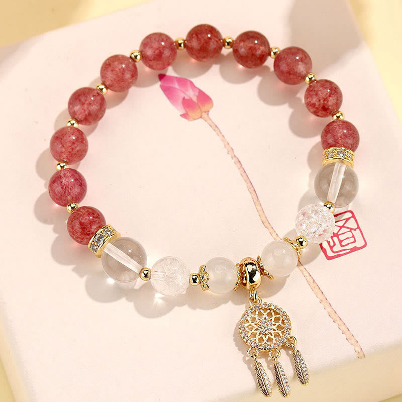 Bracelet de guérison attrape-rêves en cristal d'améthyste et de quartz vert fraise de Buddha Stones
