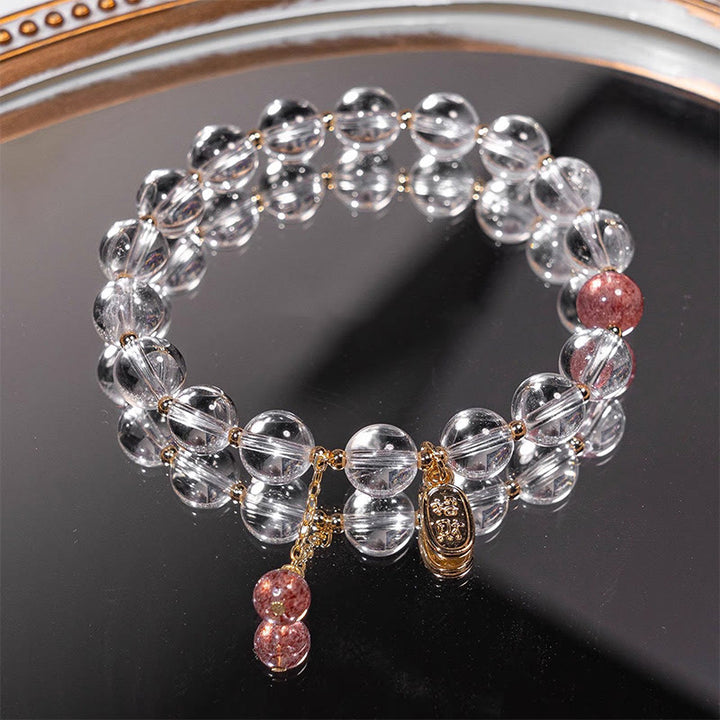 Bracelet à breloques en cristal blanc et quartz fraise Buddha Stones pour attirer la fortune