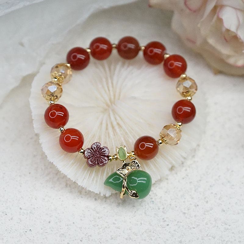 Bracelet de confiance en perles de fleur de cinabre en agate rouge naturelle et agate verte en Buddha Stones