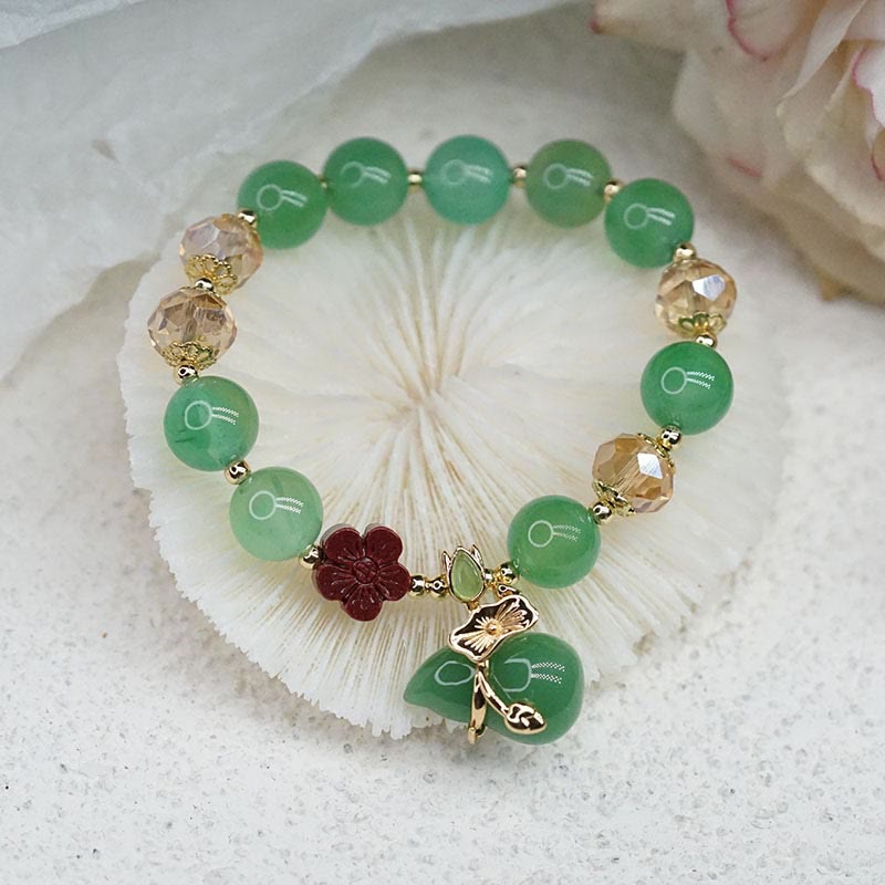 Bracelet de confiance en perles de fleur de cinabre en agate rouge naturelle et agate verte en Buddha Stones