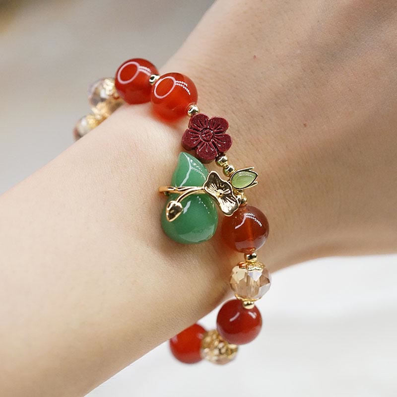 Bracelet de confiance en perles de fleur de cinabre en agate rouge naturelle et agate verte en Buddha Stones
