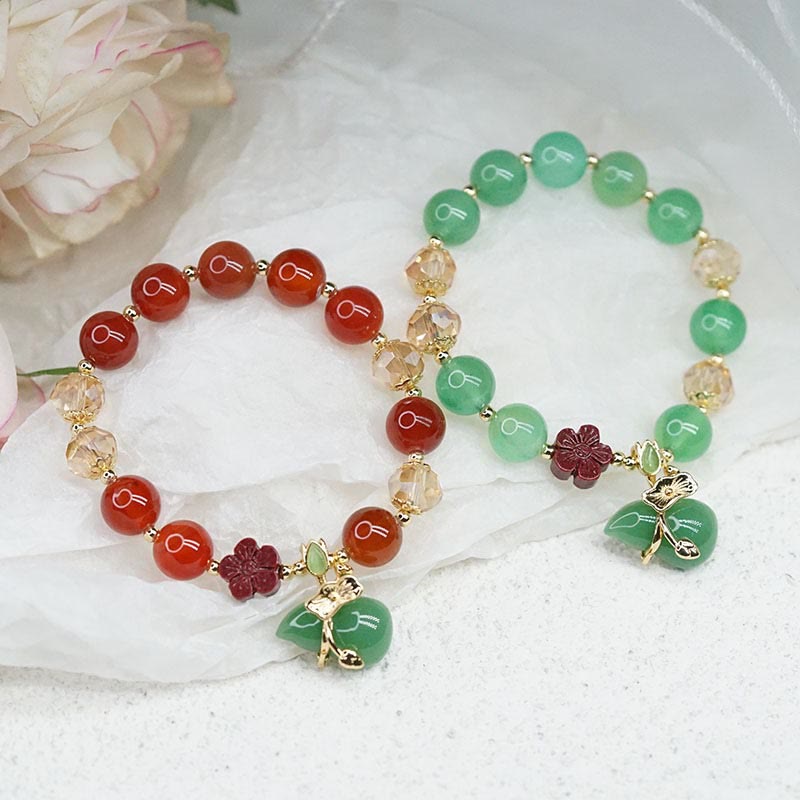 Bracelet de confiance en perles de fleur de cinabre en agate rouge naturelle et agate verte en Buddha Stones