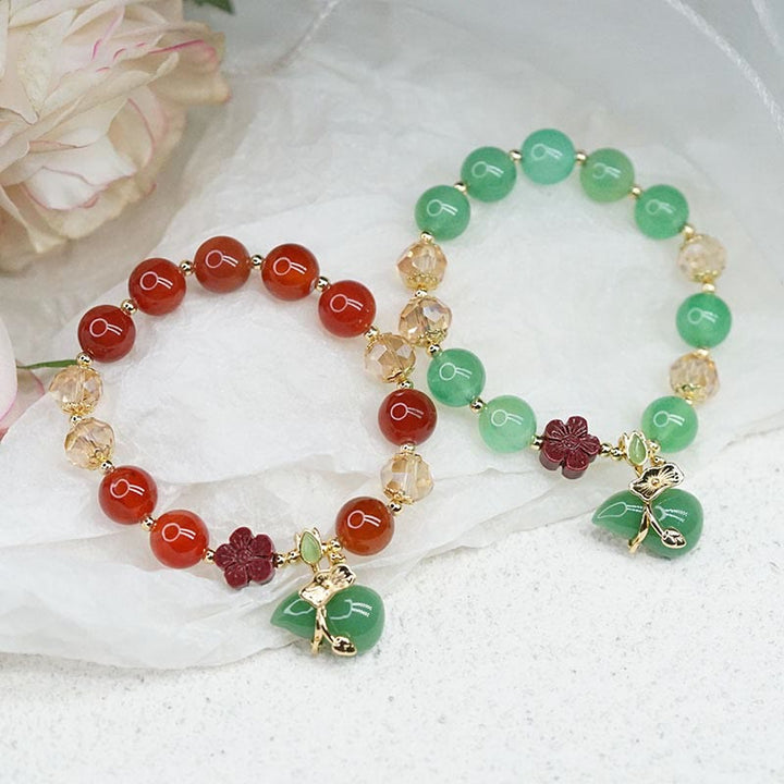 Bracelet de confiance en perles de fleur de cinabre en agate rouge naturelle et agate verte en Buddha Stones