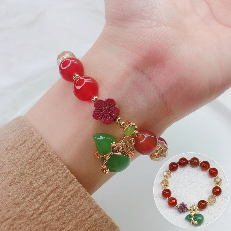 Bracelet de confiance en perles de fleur de cinabre en agate rouge naturelle et agate verte en Buddha Stones