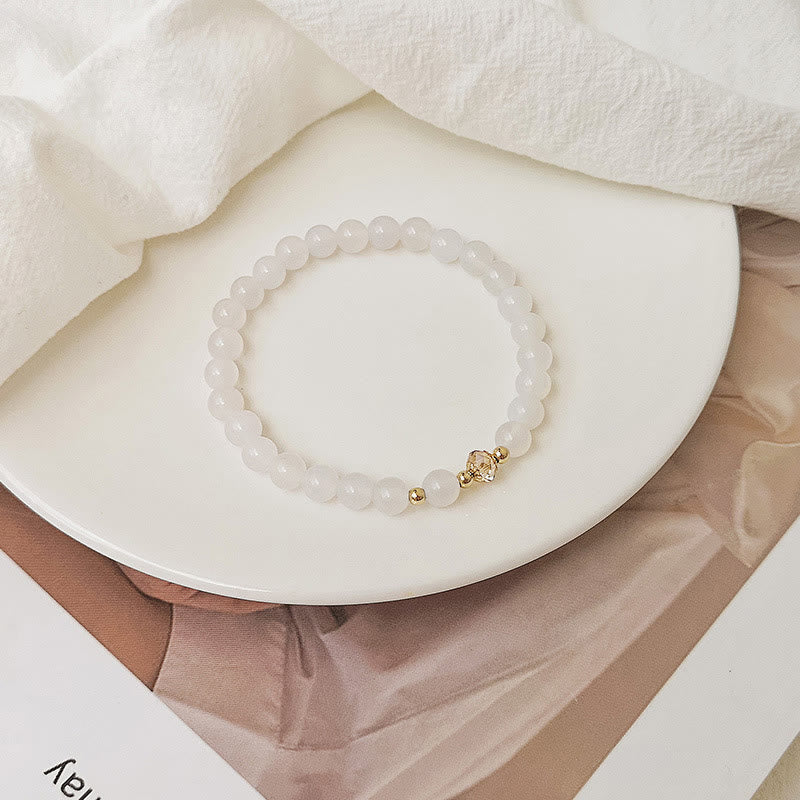 Bracelet de guérison en cuivre plaqué or 14 Buddha Stones avec aigue-marine, cristal blanc, agate blanche et cristal bleu