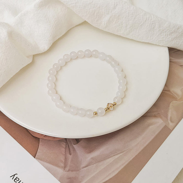 Bracelet de guérison en cuivre plaqué or 14 Buddha Stones avec aigue-marine, cristal blanc, agate blanche et cristal bleu