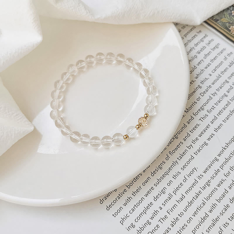 Bracelet de guérison en cuivre plaqué or 14 Buddha Stones avec aigue-marine, cristal blanc, agate blanche et cristal bleu