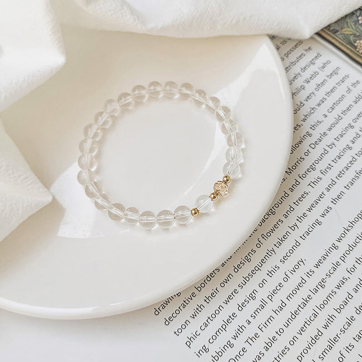 Bracelet de guérison en cuivre plaqué or 14 Buddha Stones avec aigue-marine, cristal blanc, agate blanche et cristal bleu