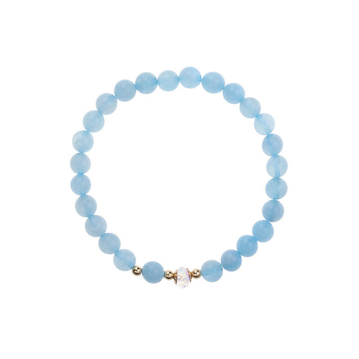 Bracelet de guérison en cuivre plaqué or 14 Buddha Stones avec aigue-marine, cristal blanc, agate blanche et cristal bleu