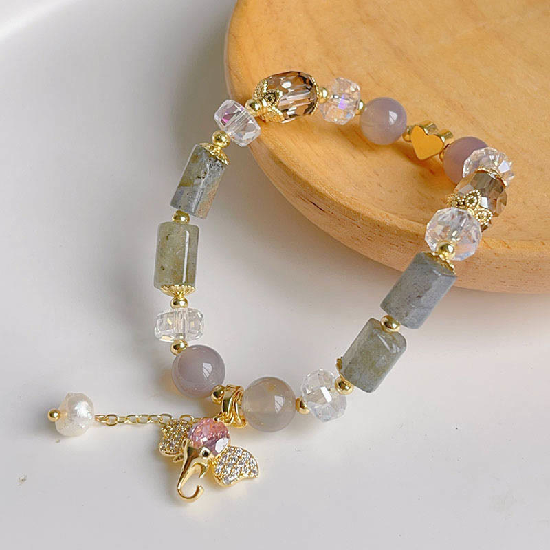 Bracelet à breloques éléphant positif en quartz fraise et améthyste verte et aventurine de Buddha Stones
