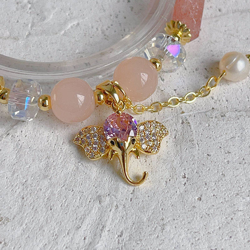Bracelet à breloques éléphant positif en quartz fraise et améthyste verte et aventurine de Buddha Stones