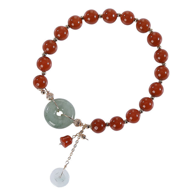 Bracelet de confiance en forme de gourde en cuivre avec boucle de paix en jade et agate rouge rempli d'or 14 carats de Buddha Stones