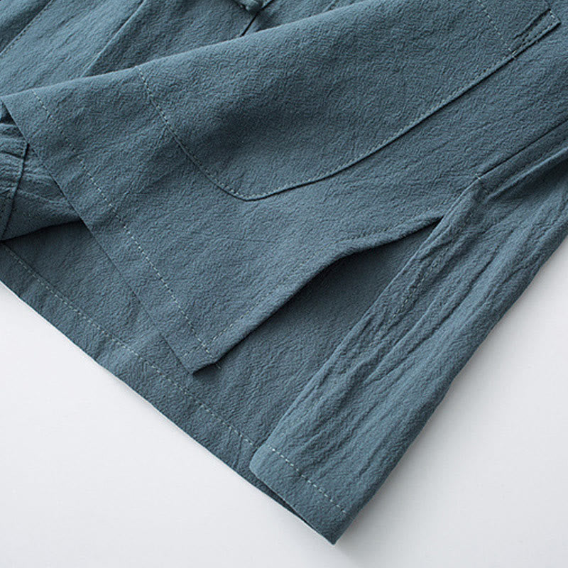 Chemise à manches courtes en coton pour homme avec poches et boutons en forme de grenouille et Buddha Stones - image 9