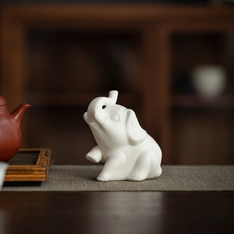 Buddha Stones, petite statue d'éléphant, porcelaine blanche, céramique, décoration de bureau pour la maison