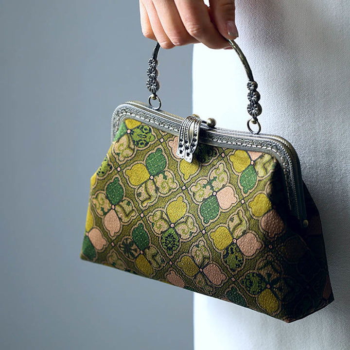 Sac à main Buddha Stones Green Leaves Sac à bandoulière en chaîne métallique Sac à bandoulière Sac pour téléphone portable