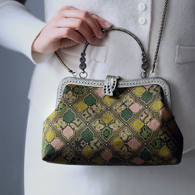 Sac à main Buddha Stones Green Leaves Sac à bandoulière en chaîne métallique Sac à bandoulière Sac pour téléphone portable