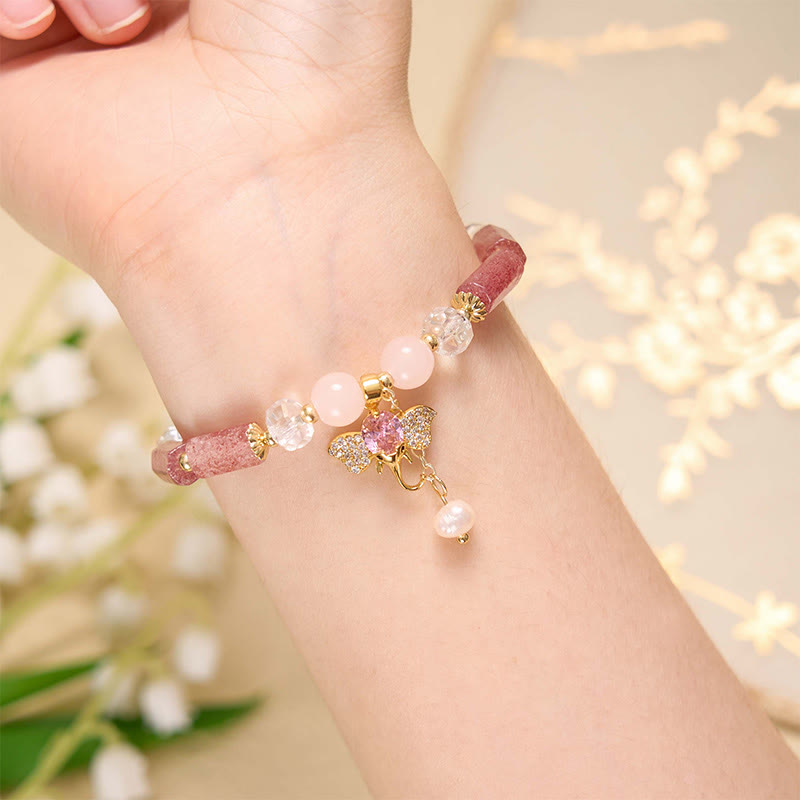 Bracelet à breloques éléphant positif en quartz fraise et améthyste verte et aventurine de Buddha Stones