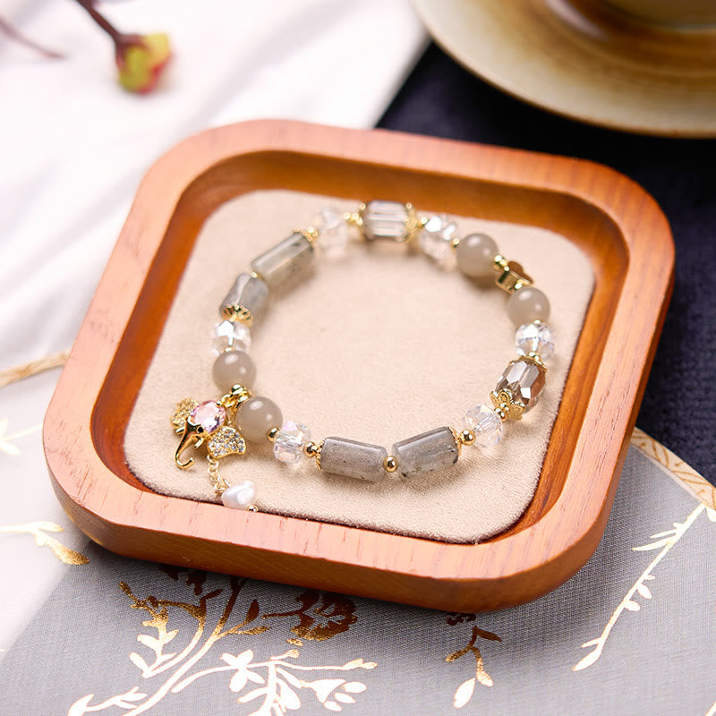 Bracelet à breloques éléphant positif en quartz fraise et améthyste verte et aventurine de Buddha Stones
