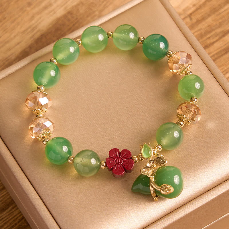 Bracelet de confiance en perles de fleur de cinabre en agate rouge naturelle et agate verte en Buddha Stones