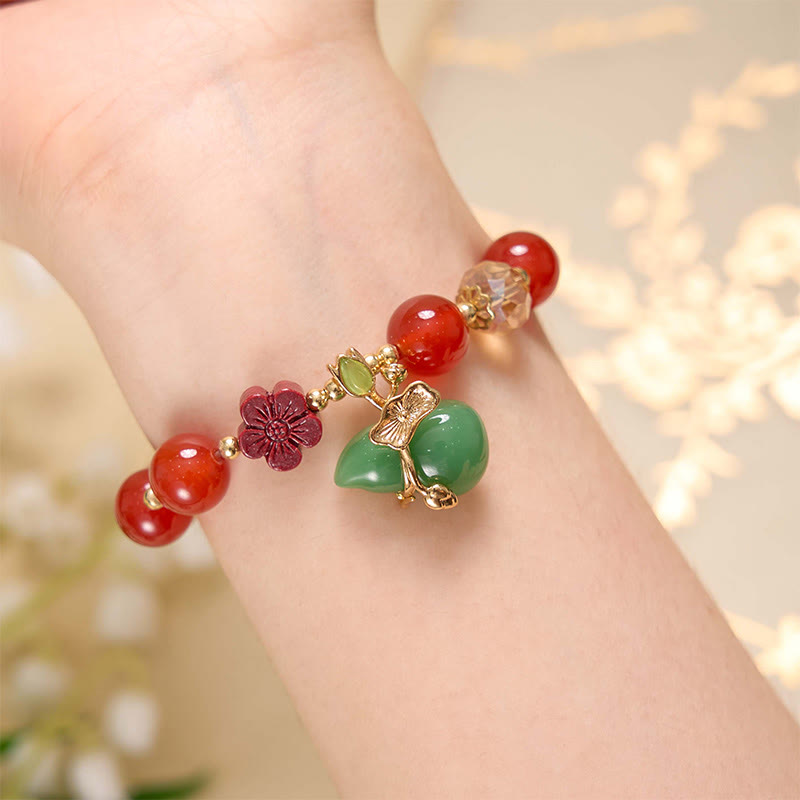 Bracelet de confiance en perles de fleur de cinabre en agate rouge naturelle et agate verte en Buddha Stones