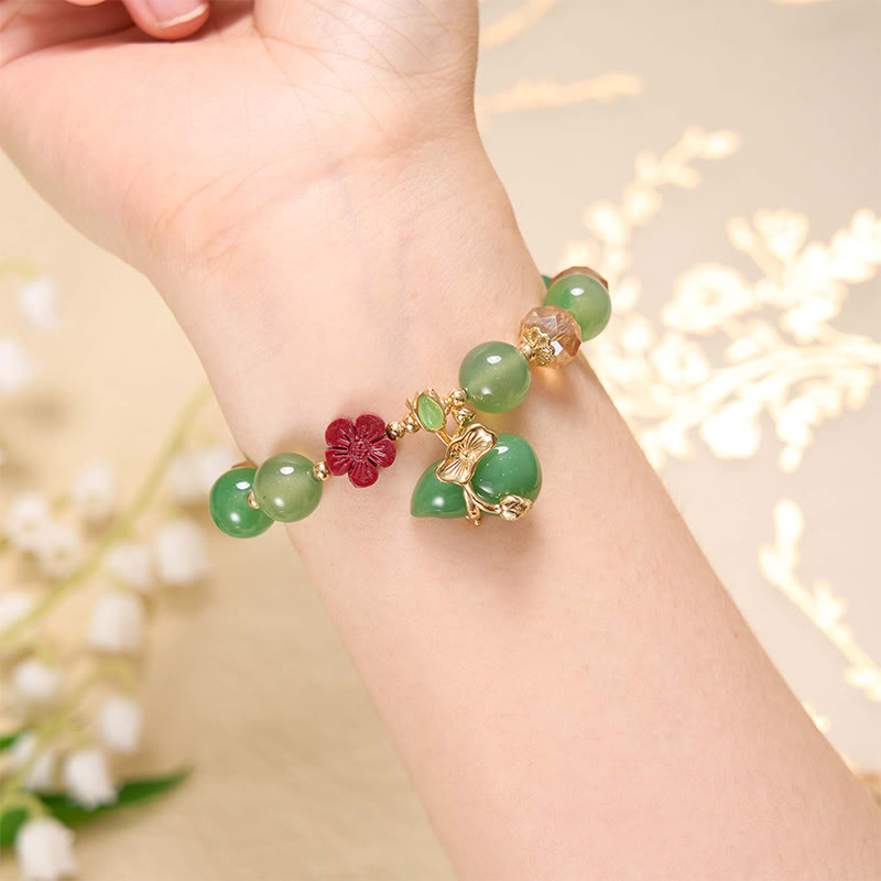 Bracelet de confiance en perles de fleur de cinabre en agate rouge naturelle et agate verte en Buddha Stones