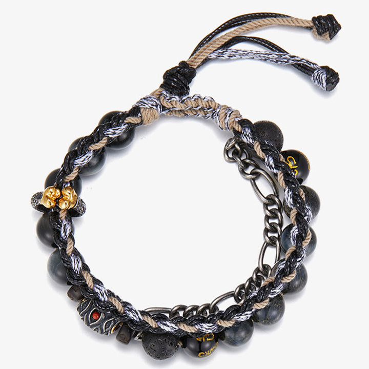 Bracelet de guérison fait main en argent sterling 925 avec Buddha Stones de lave et œil d'aigle