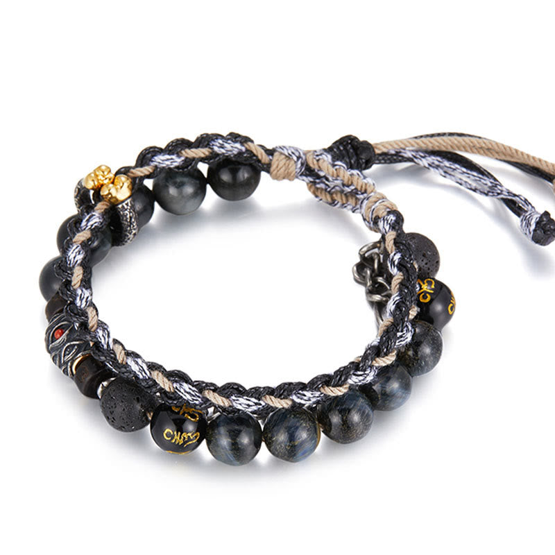 Bracelet de guérison fait main en argent sterling 925 avec Buddha Stones de lave et œil d'aigle