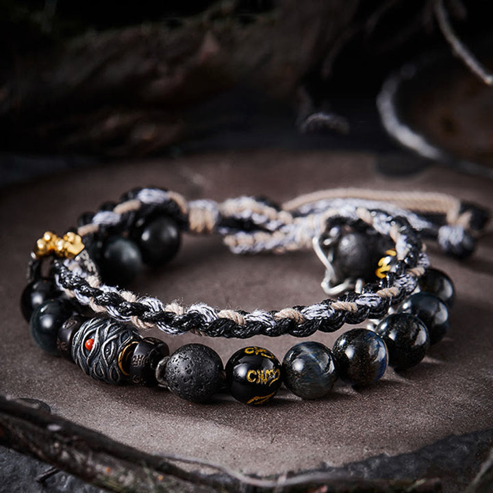 Bracelet de guérison fait main en argent sterling 925 avec Buddha Stones de lave et œil d'aigle