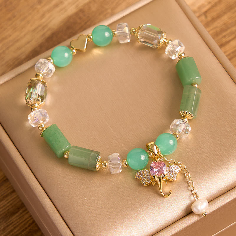 Bracelet à breloques éléphant positif en quartz fraise et améthyste verte et aventurine de Buddha Stones