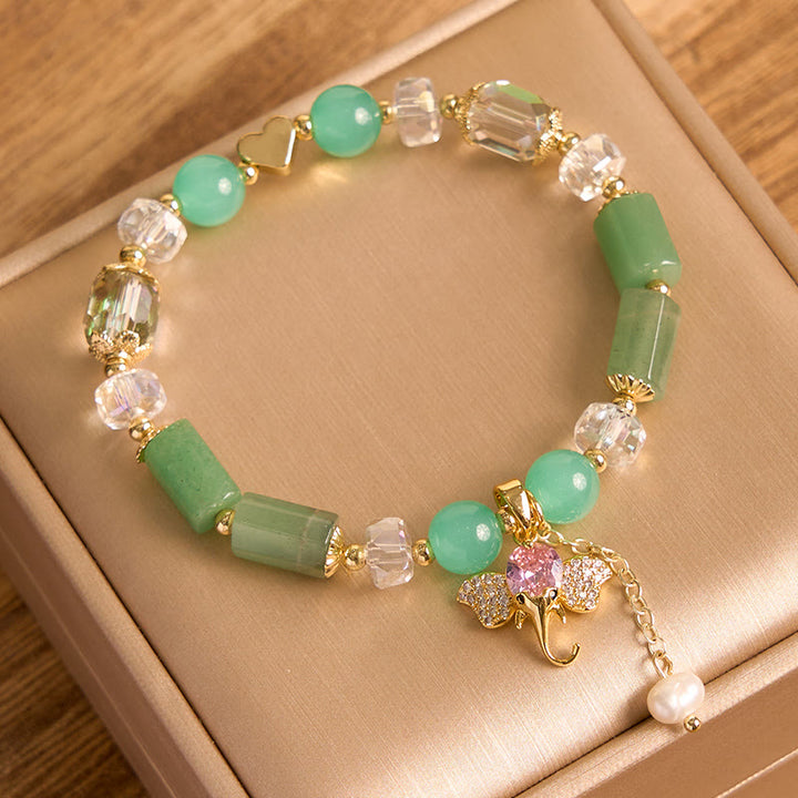 Bracelet à breloques éléphant positif en quartz fraise et améthyste verte et aventurine de Buddha Stones