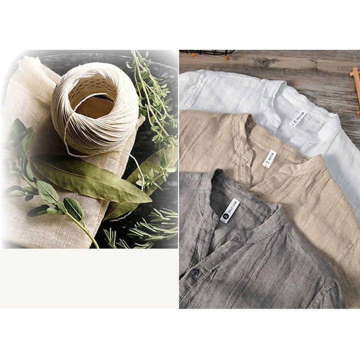 Chemise à manches longues et demi-boutonnée en coton et lin avec Buddha Stones , couleur unie, vêtements pour hommes - image 18