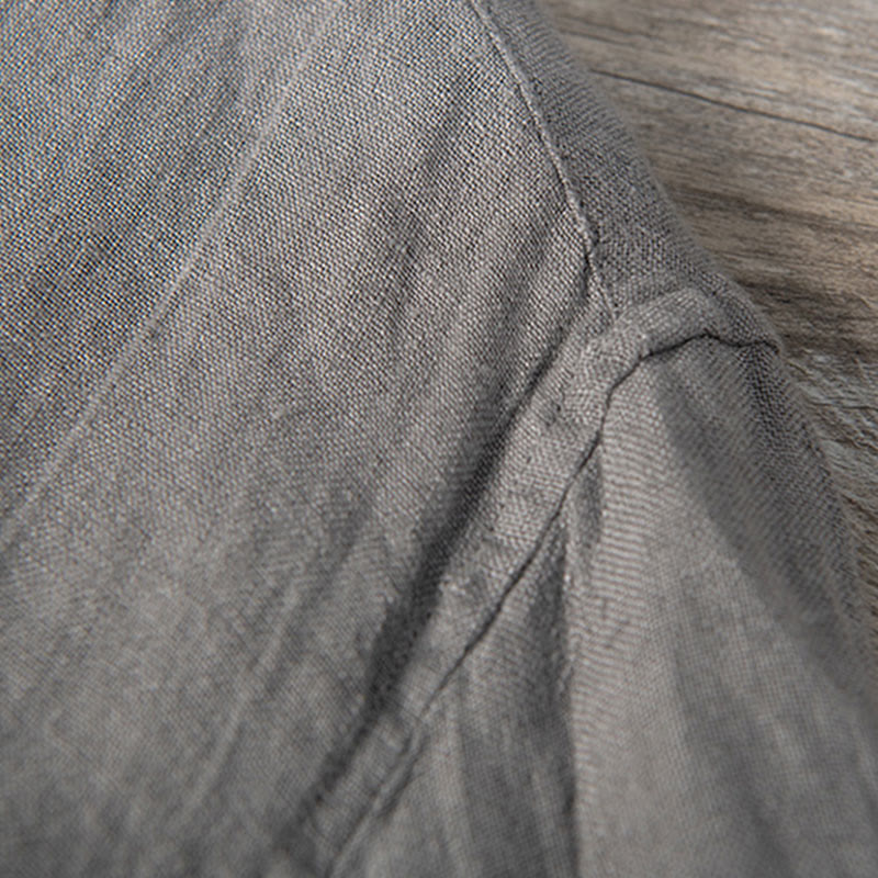 Chemise à manches longues et demi-boutonnée en coton et lin avec Buddha Stones , couleur unie, vêtements pour hommes - image 7