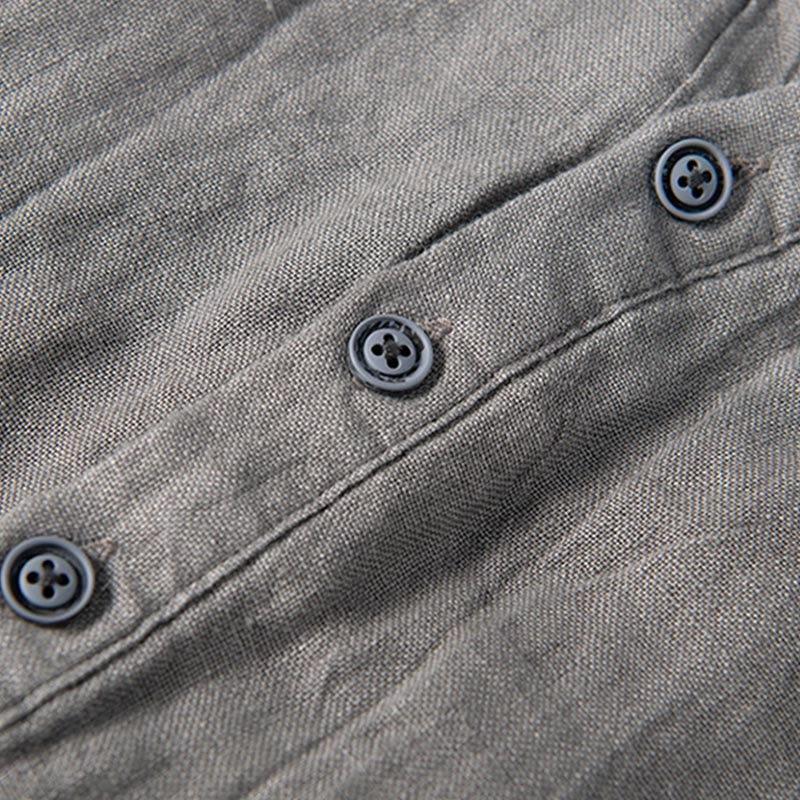 Chemise à manches courtes et demi-bouton en Coton et lin de couleur unie Buddha Stones pour hommes - image 6