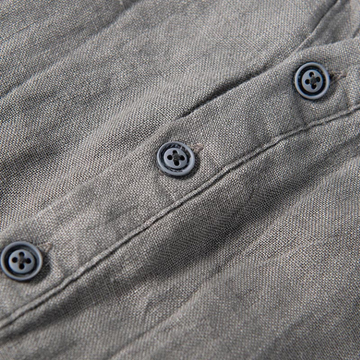 Chemise à manches courtes et demi-bouton en Coton et lin de couleur unie Buddha Stones pour hommes - image 6