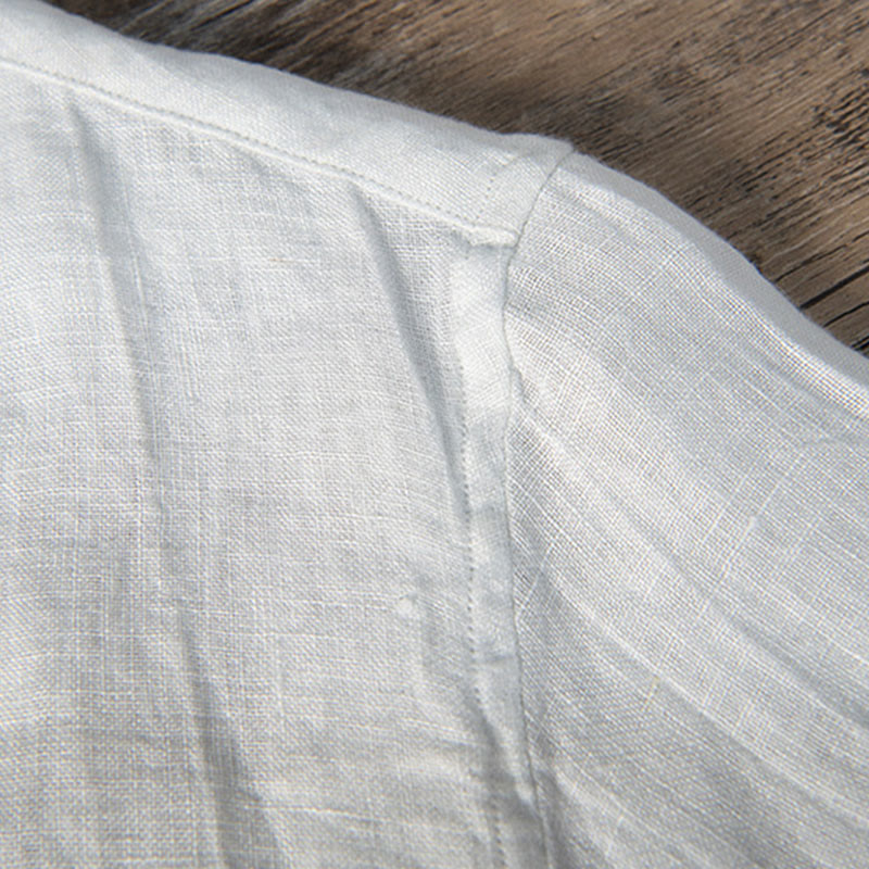 Chemise à manches courtes et demi-bouton en Coton et lin de couleur unie Buddha Stones pour hommes - image 14