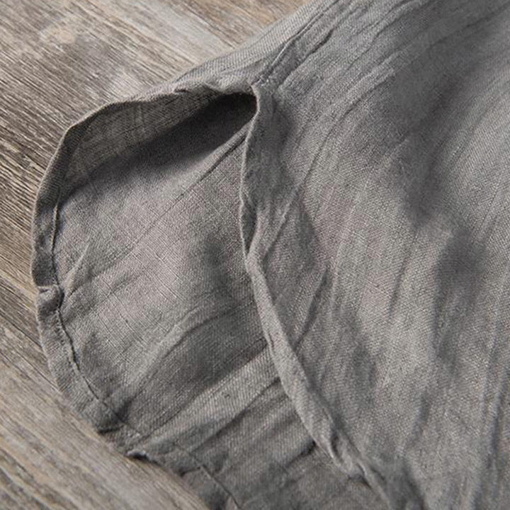 Chemise à manches courtes et demi-bouton en Coton et lin de couleur unie Buddha Stones pour hommes - image 10