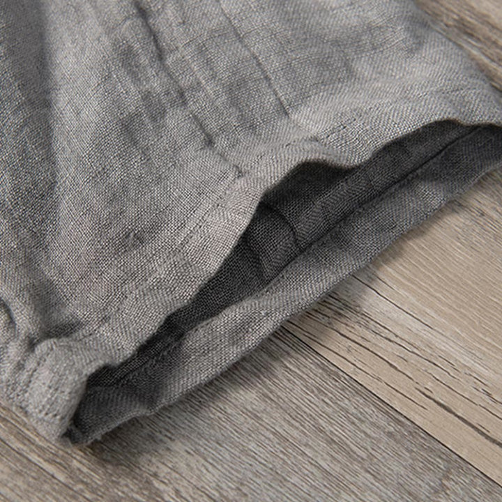 Chemise à manches courtes et demi-bouton en Coton et lin de couleur unie Buddha Stones pour hommes - image 8