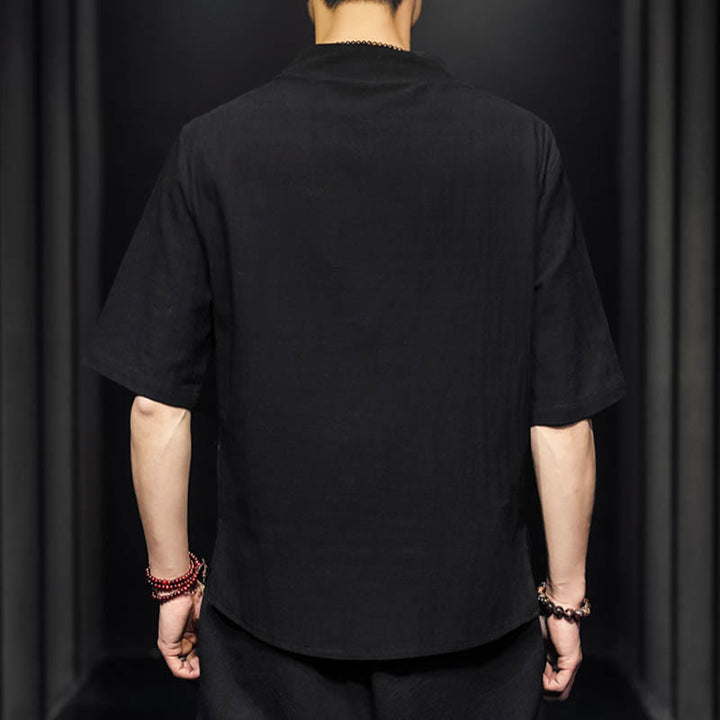 Chemise d'été décontractée à manches mi-longues en coton avec Buddha Stones pour homme - image 11