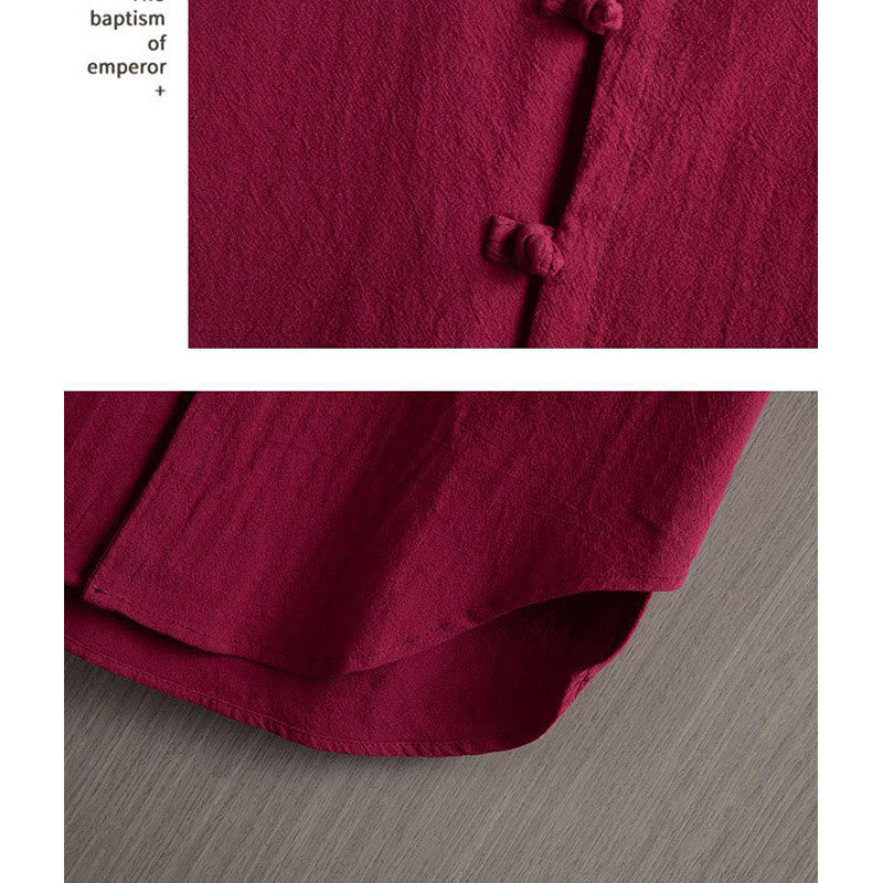 Chemise à manches courtes en coton et lin pour homme, costume chinois uni à boutons de grenouille avec Buddha Stones - image 4