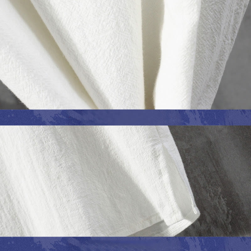 Chemise à manches courtes en lin pour homme, couleur unie, boutons de grenouille, Buddha Stones , costume chinois Tang - image 4