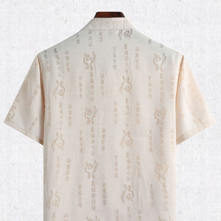 Chemise à manches courtes en lin avec poches et boutons en forme de grenouille et de Buddha Stones - image 1