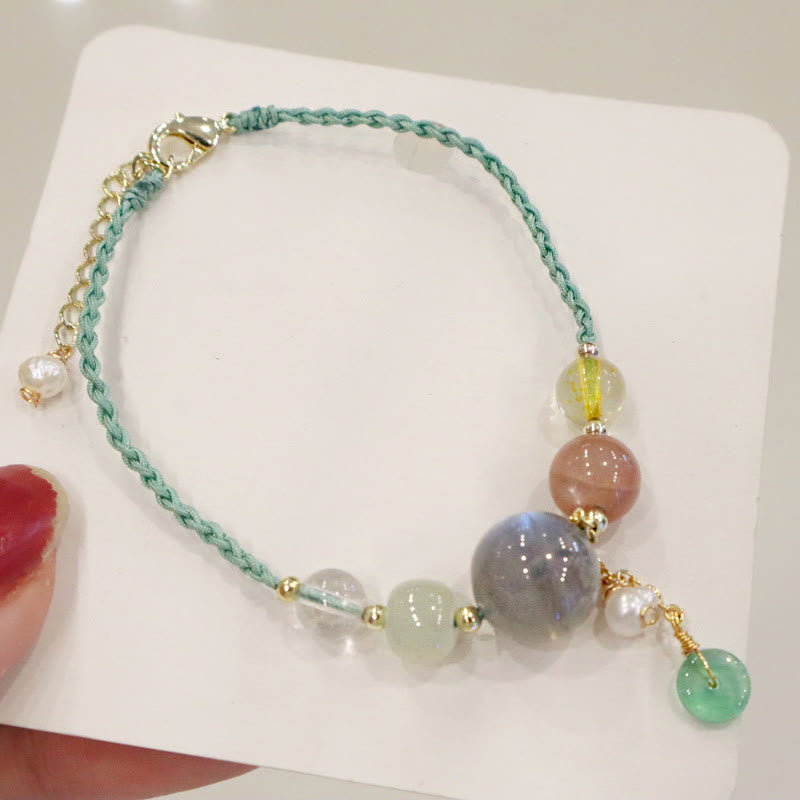 Bracelet de guérison avec breloque en pierre de lune et pierre de soleil et Buddha Stones