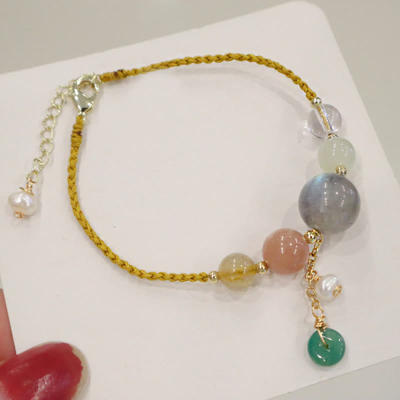 Bracelet de guérison avec breloque en pierre de lune et pierre de soleil et Buddha Stones