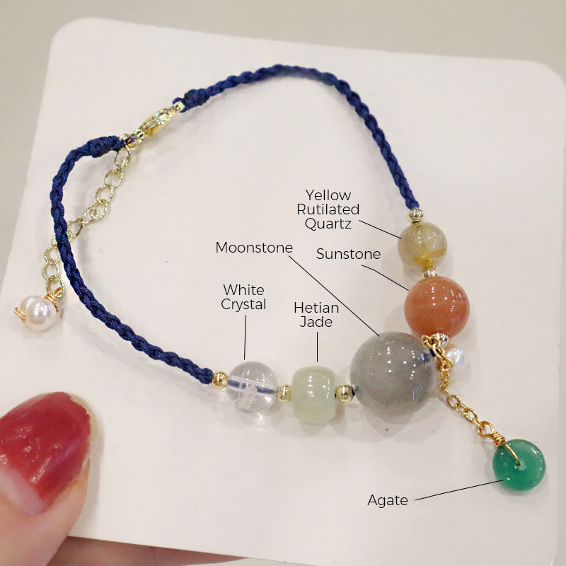 Bracelet de guérison avec breloque en pierre de lune et pierre de soleil et Buddha Stones