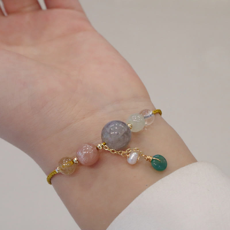 Bracelet de guérison avec breloque en pierre de lune et pierre de soleil et Buddha Stones