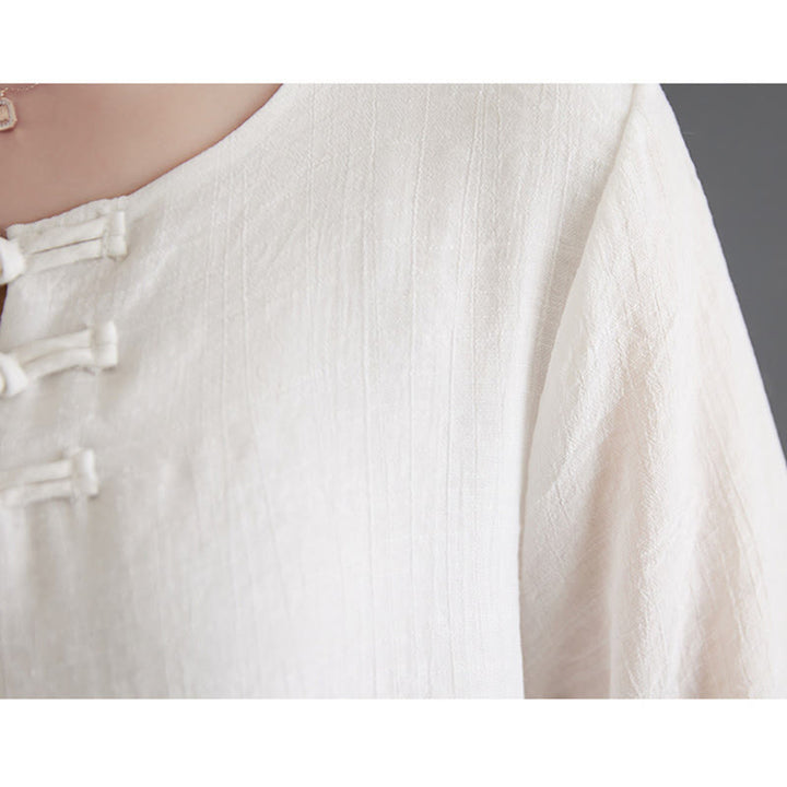 Chemise à manches longues à boutons de grenouille Buddha Stones 2 pièces Pantalon à jambe large Vêtements de méditation en coton et lin